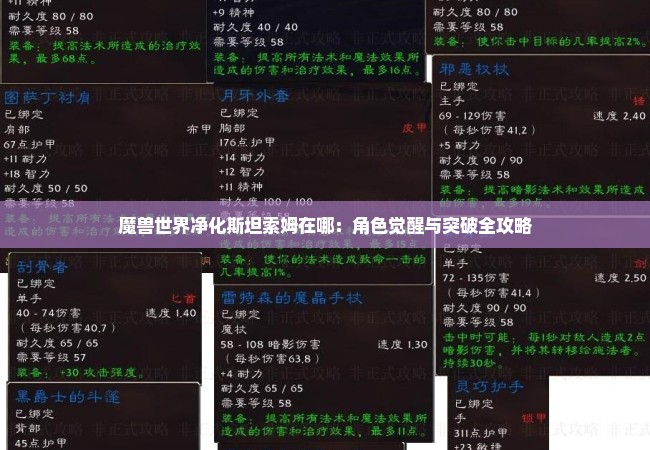 魔兽世界净化斯坦索姆在哪：角色觉醒与突破全攻略